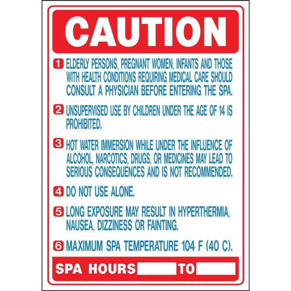 Hy-Ko Caution Spa Users (California) Sign 20" x 28", 5PK A20415